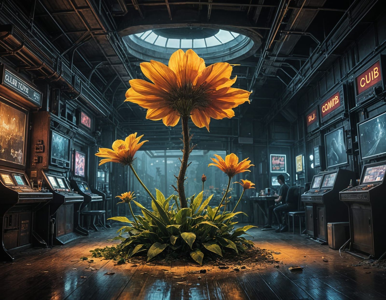 Ethereal Nightclub Bloom in Smoky Vignette