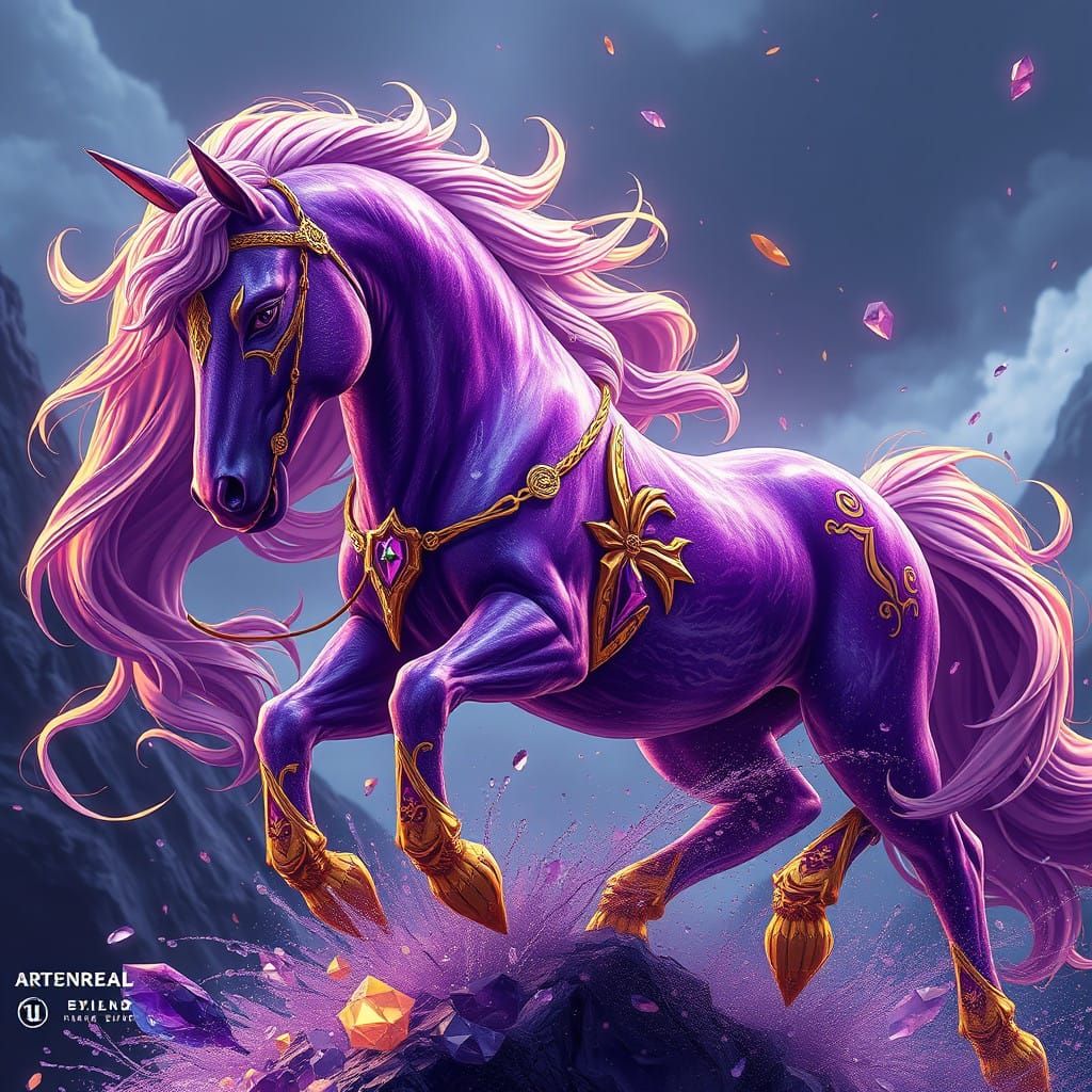 Amethyst Stallion in Radiant Gold Hues