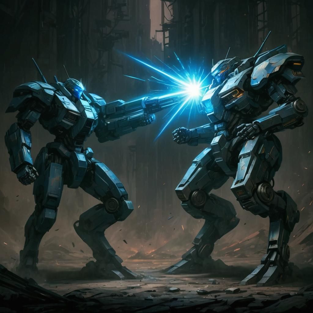 Mecha Anime Laser Blast in Neon-Lit Cityscape