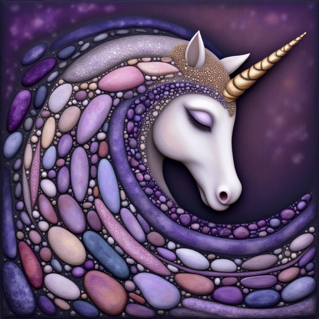 Unicorn with Amethyst Stone Patterns in Surreal Digital Art