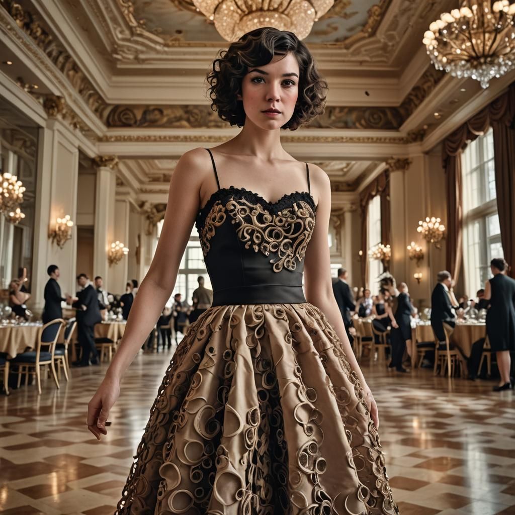 Mushroom Dress in Ballroom: Hyperrealistic Image