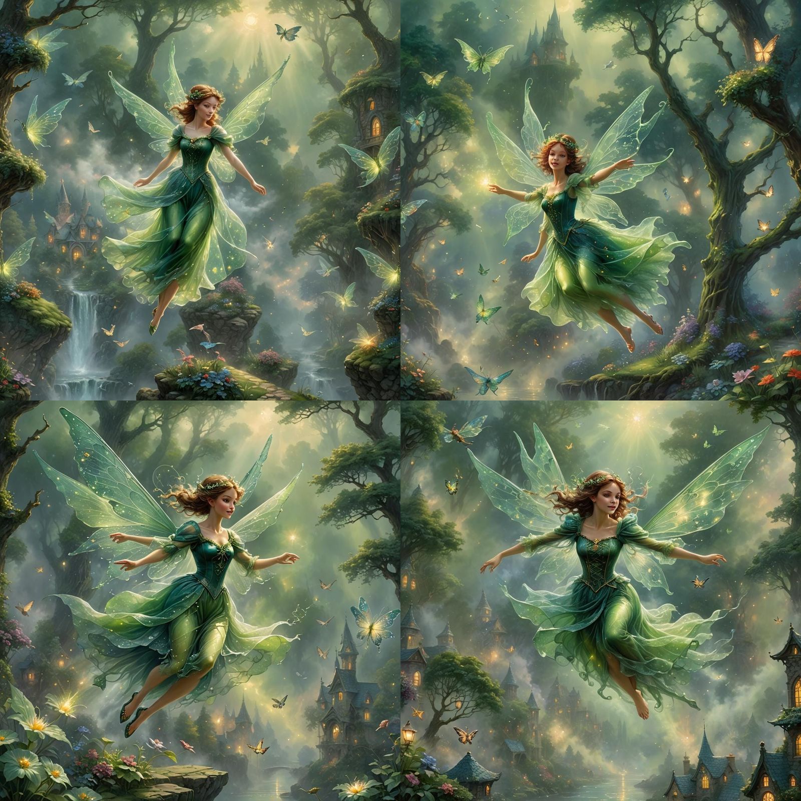 Ethereal Green Fairy in Flight: A Fantasy Art