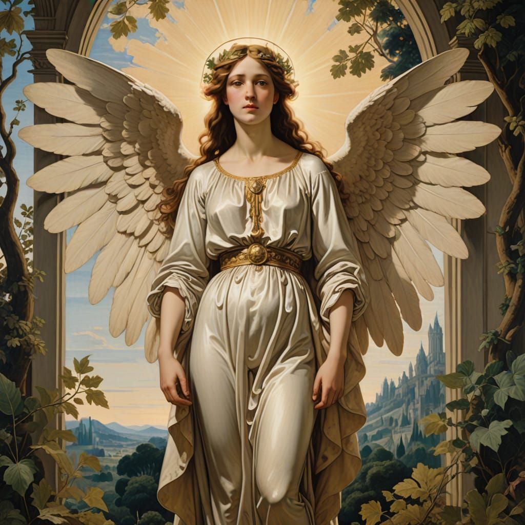 Surreal Anime Angel in Renaissance-Inspired Dreamscapes