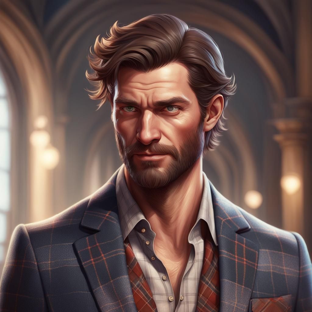 Confident Scottish Man Portrait in Hyperdetailed Style