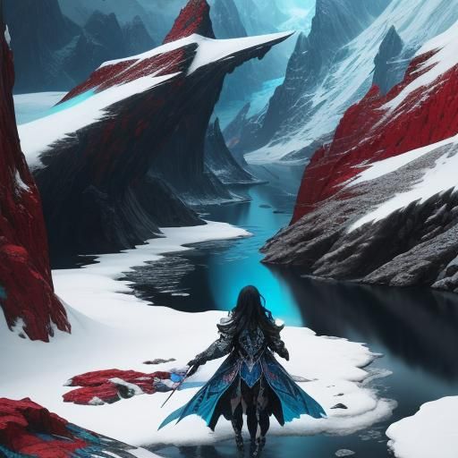 Winter Mountain Scene on Ancient Parchment