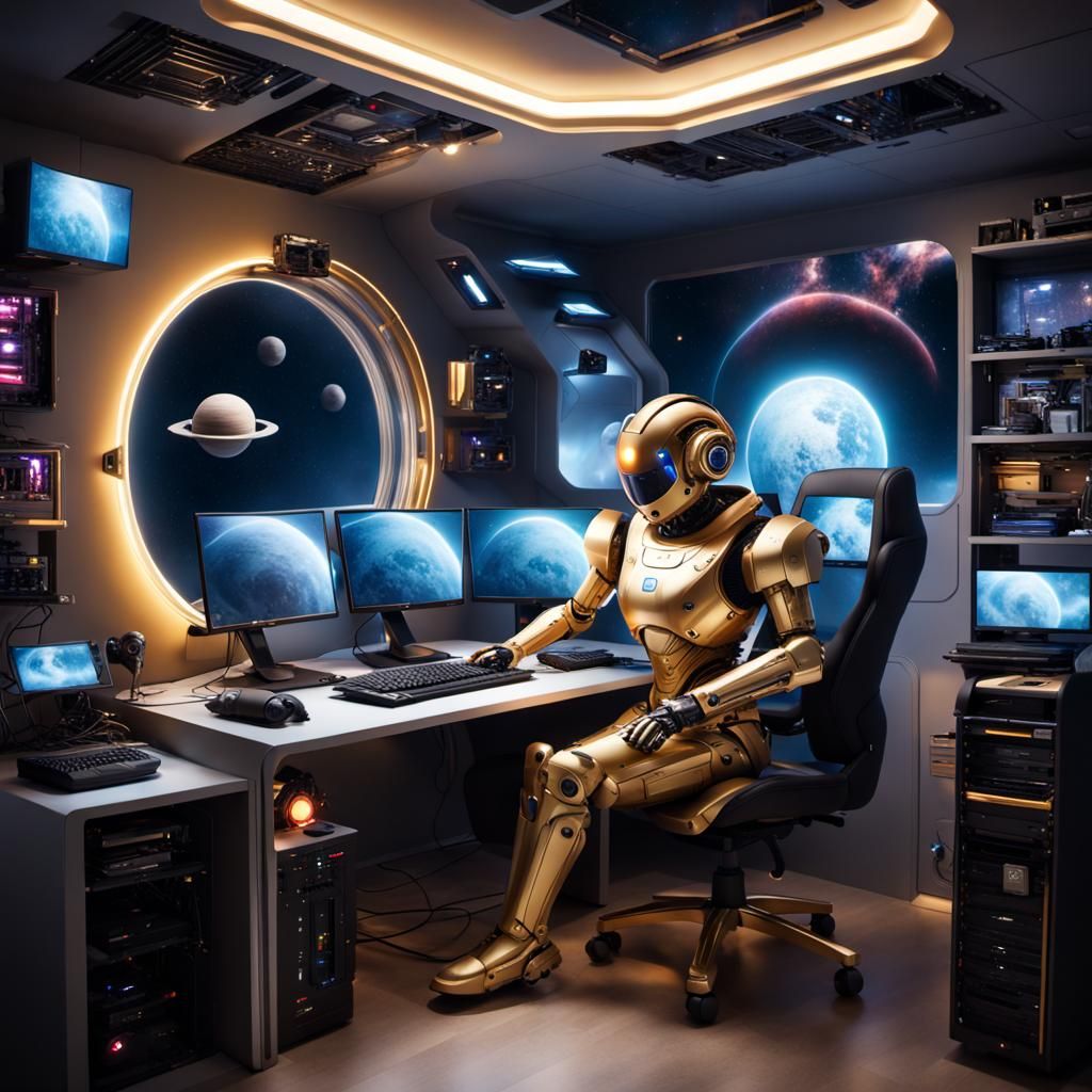 Gaming PC Configuration in Spaceship with Robot Assistant