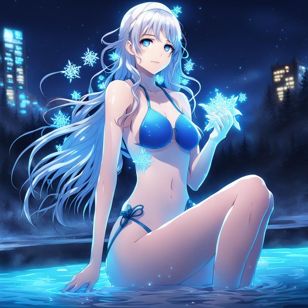 Winter Princess in Bioluminescent Swimsuit: Anime Key Visual