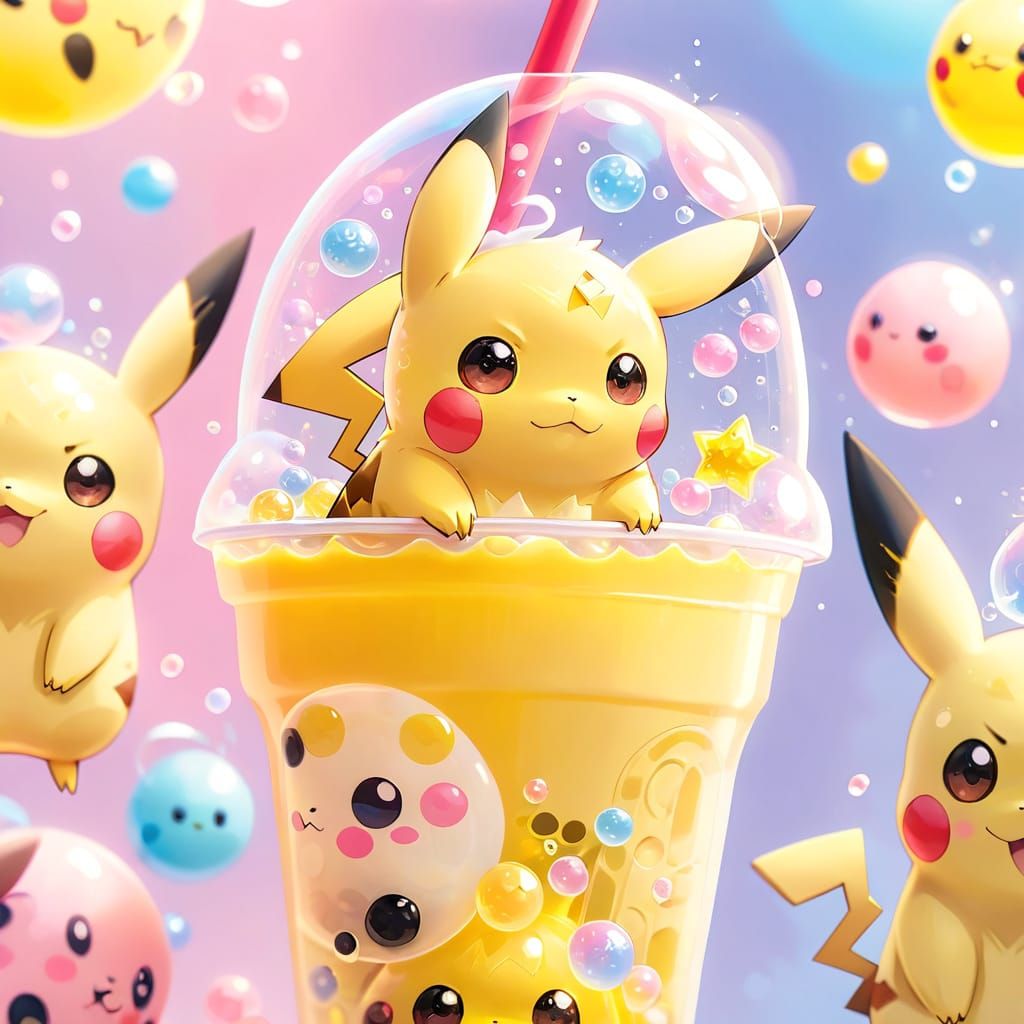 Pikachu Bubble Tea Cup in Kawaii Style