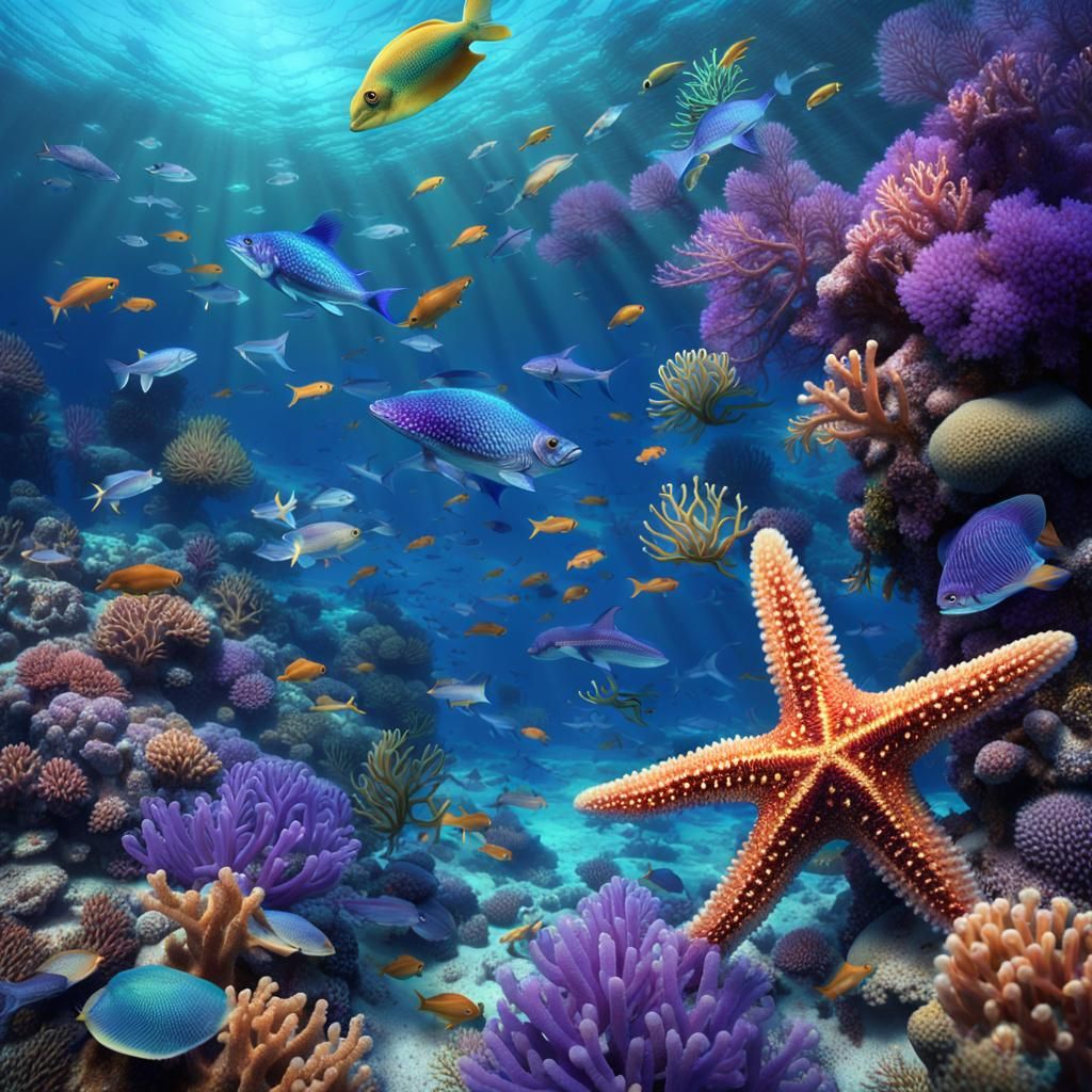 Glittery Starfish in a Caribbean Coral Reef
