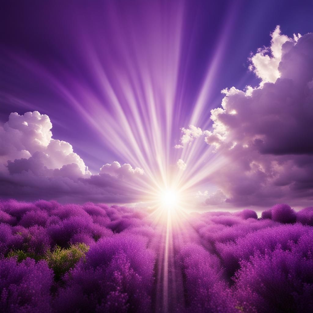 Heavenly Purple Light Bursts Through Clouds