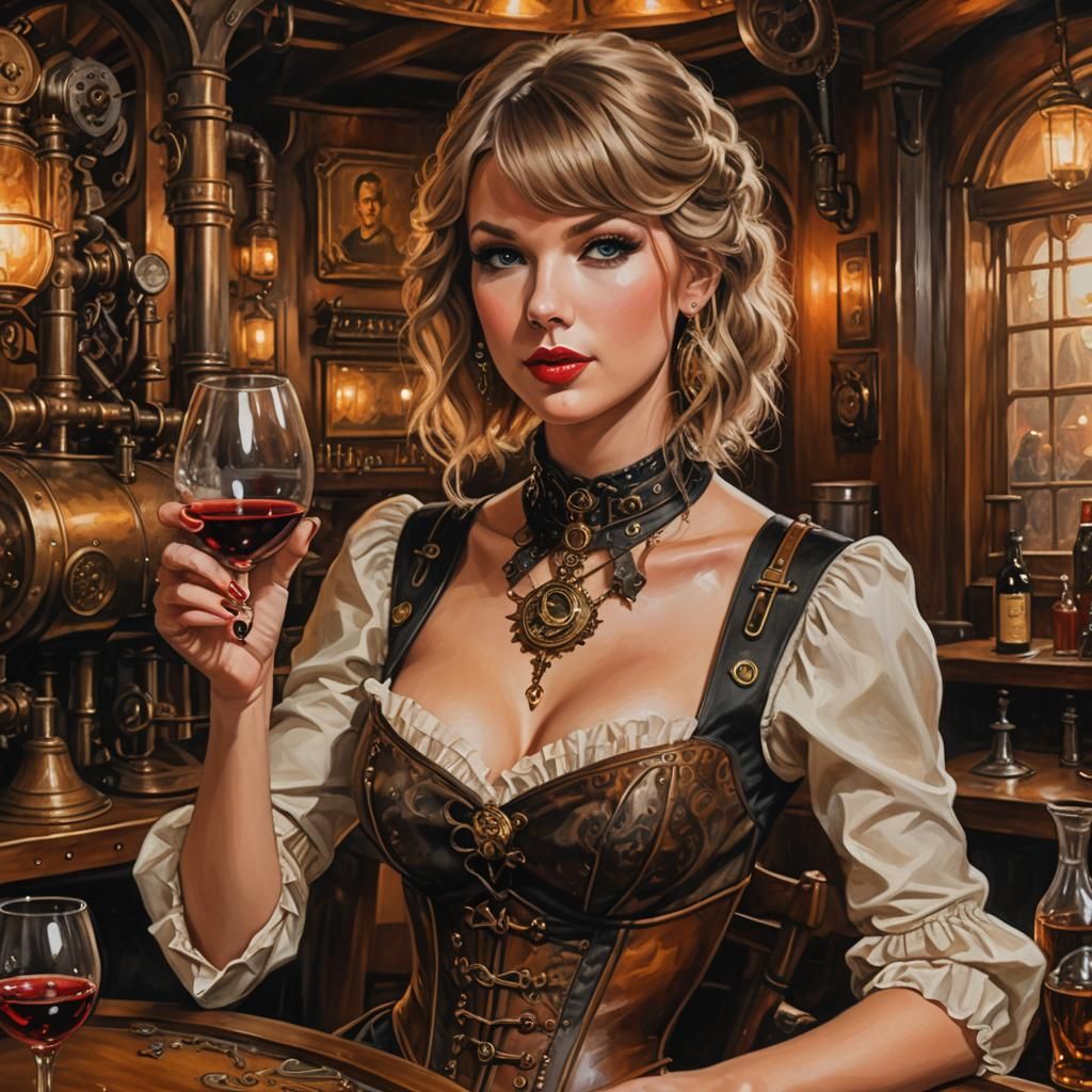 Steampunk Portrait: Woman with Wine in Tavern