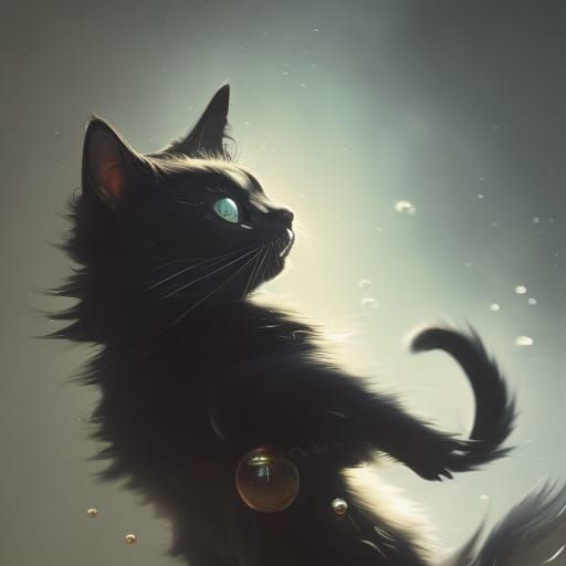 Dark Fantasy Black Cat with Bubble Posterior