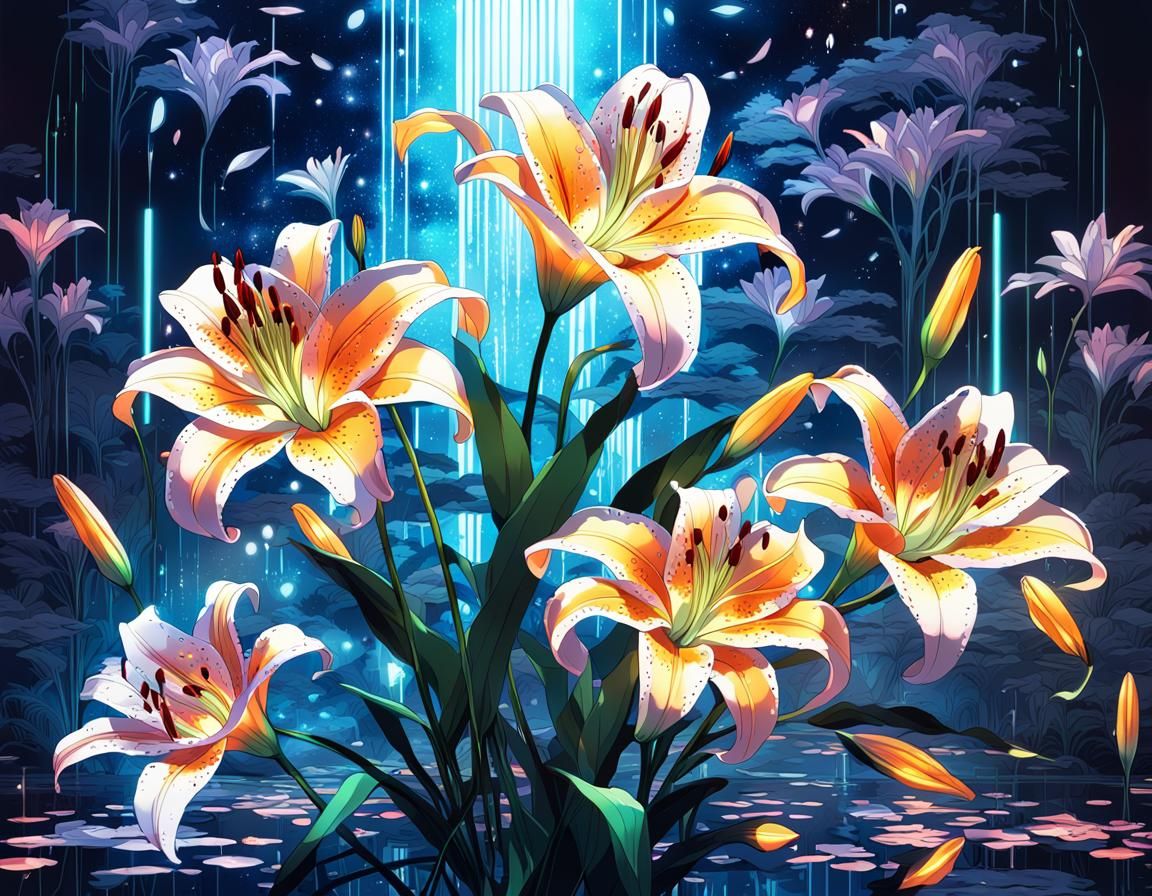 Surreal Glass Lilies in Neon Hues