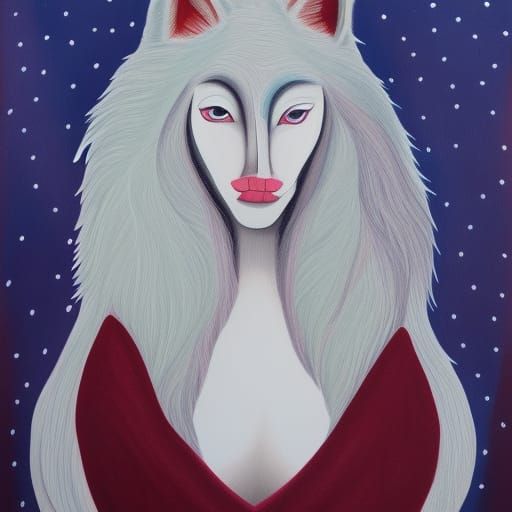 Detailed Gouache Painting of a Wolf Girl