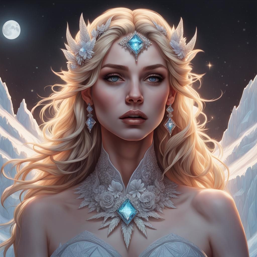 Ice Goddess Portrait with Diamond Embellishments