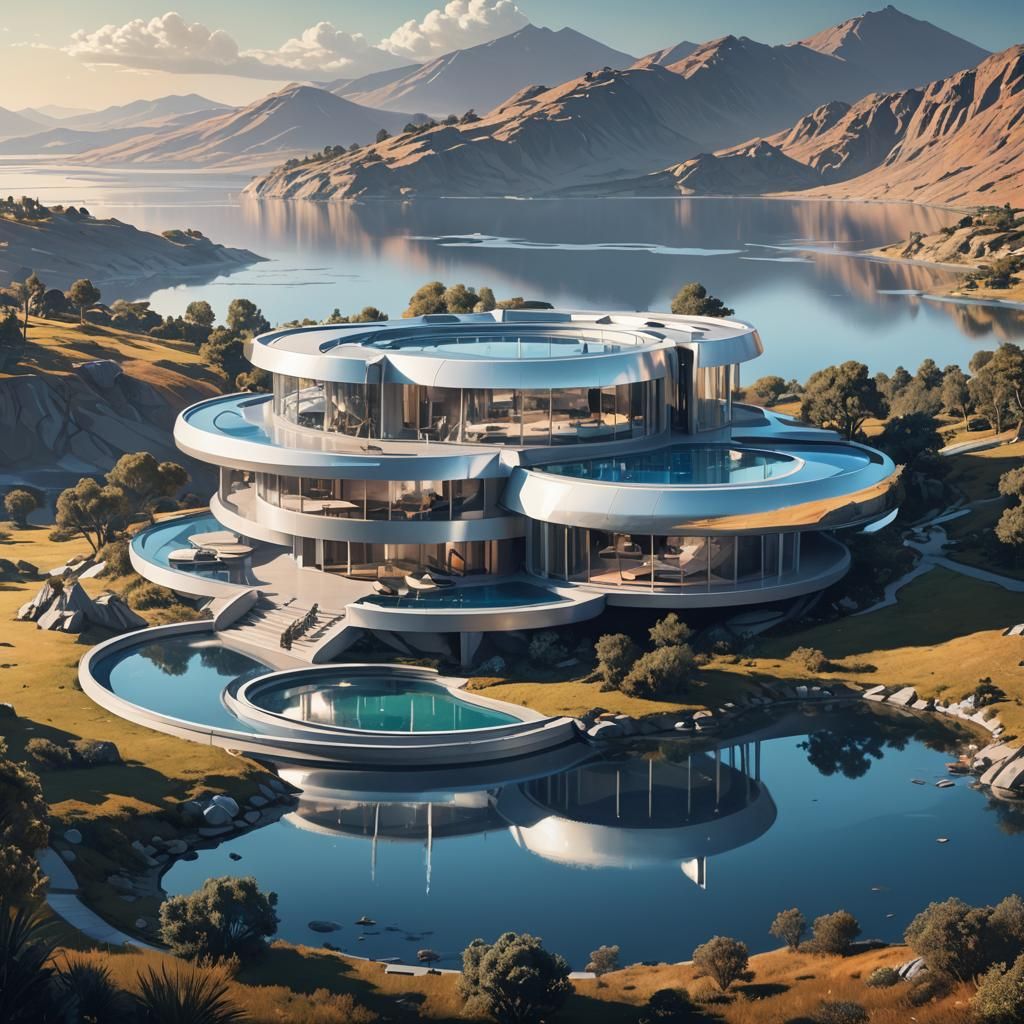 Futuristic Silver Circle Villa Concept Art