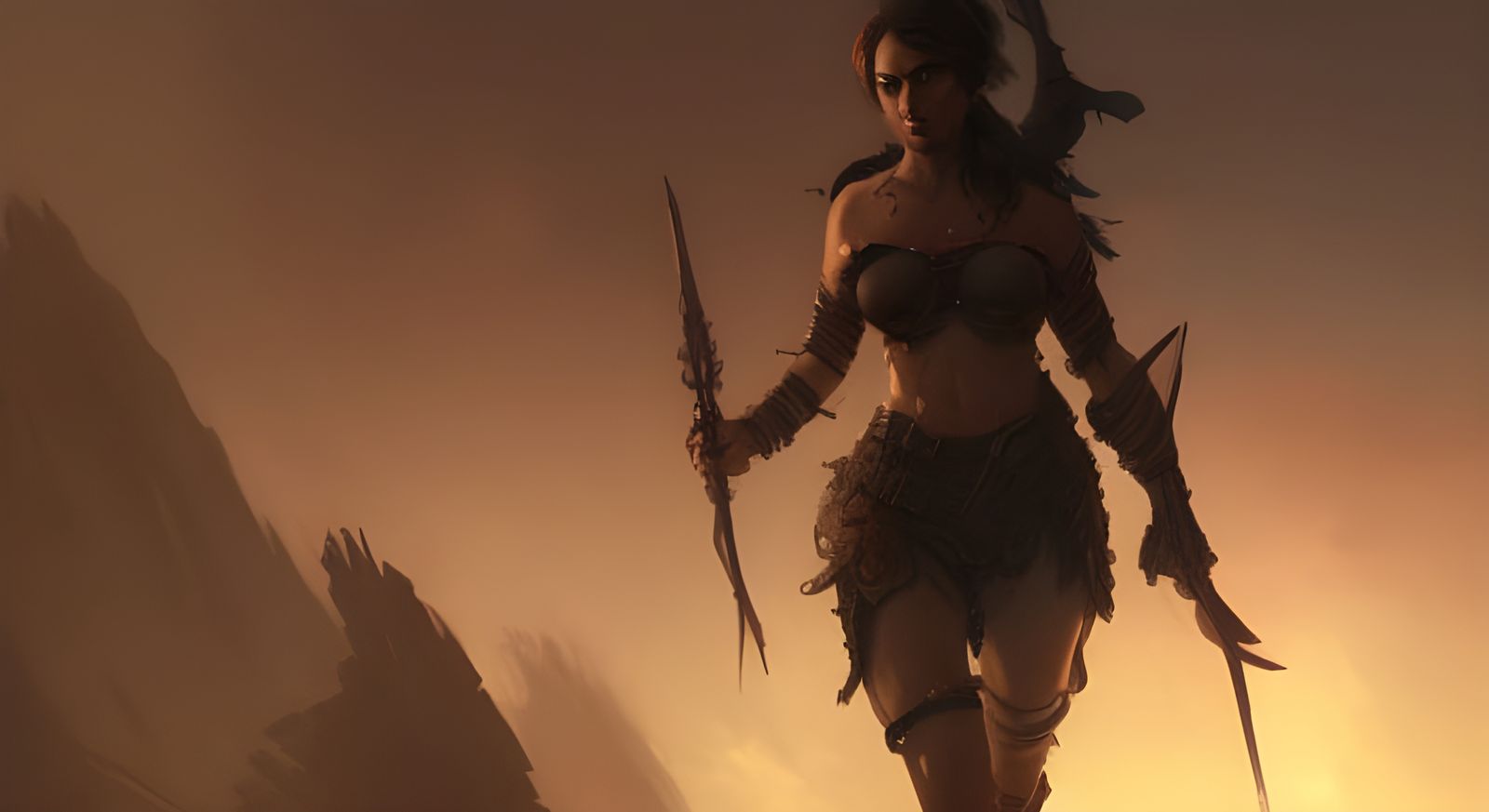 Fantasy Female Warrior in Hyperdetailed Dark Art
