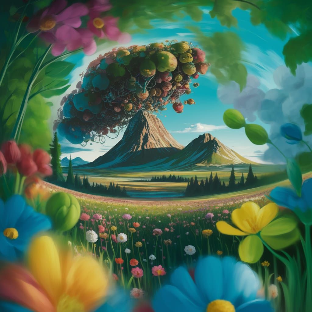 Blooming Penplain Landscape with Biomechanical Monadnock