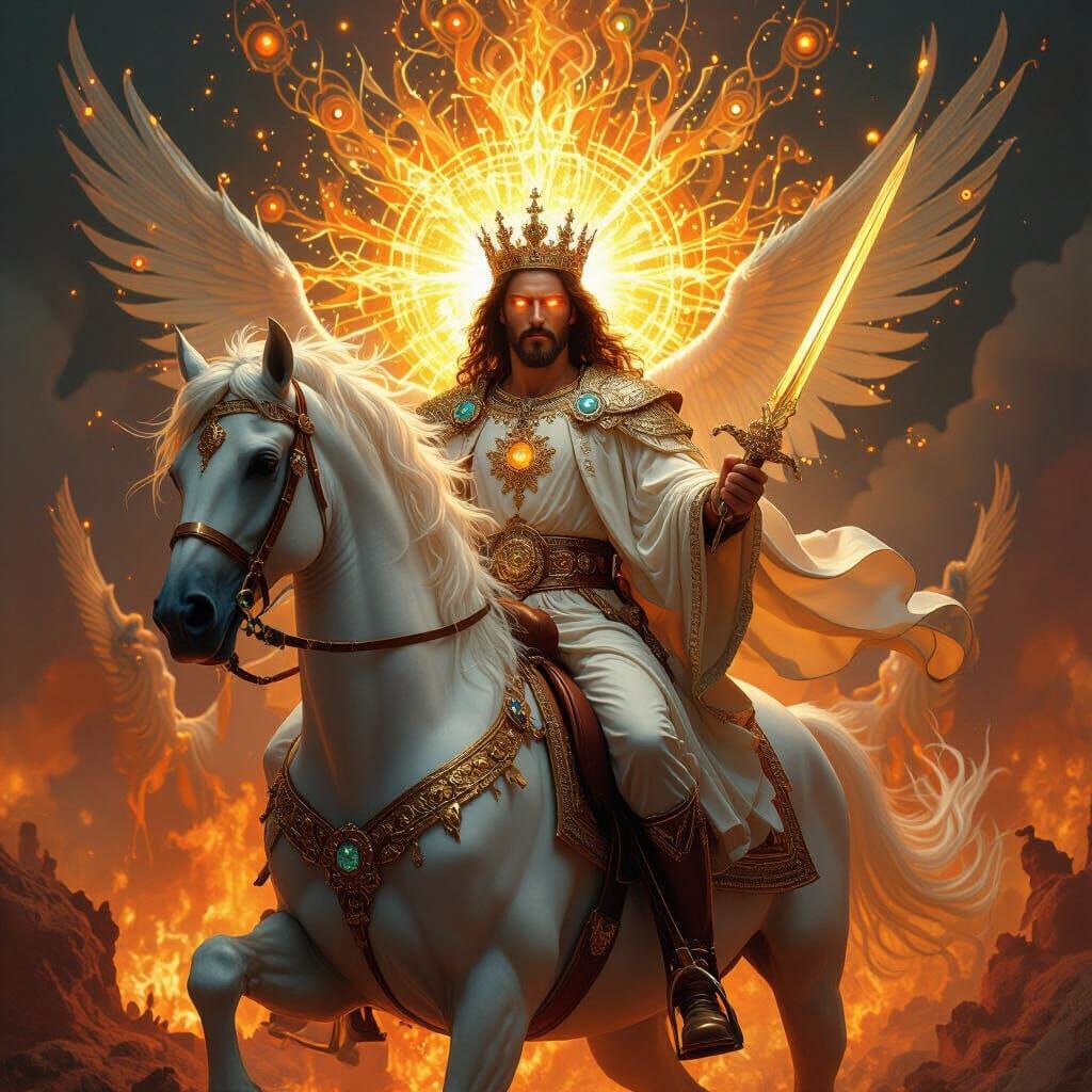 Majestic Jesus on Horseback in Surreal Dreamscape