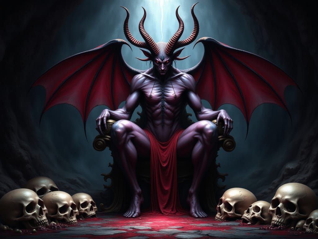 Demoness with Horns and Veins on Throne