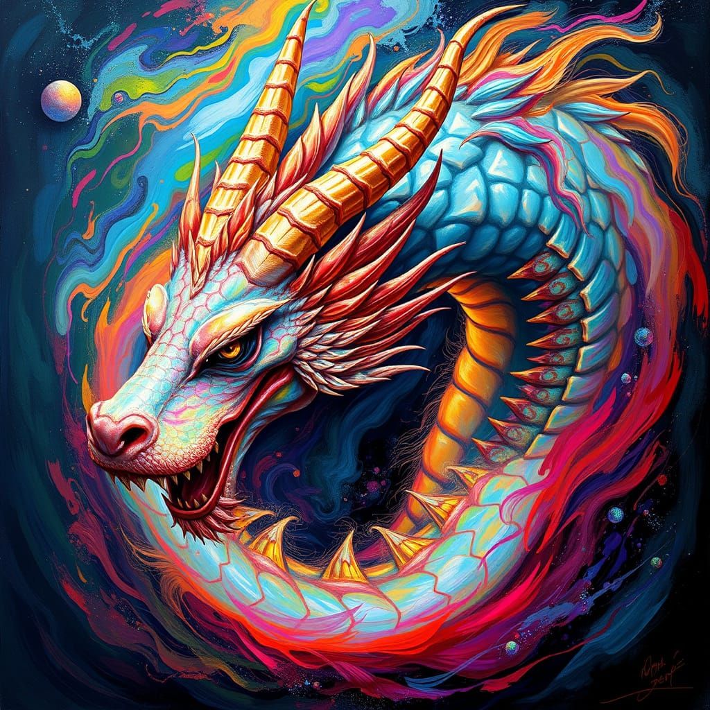 Surreal Dragon in Vibrant, Iridescent Hues