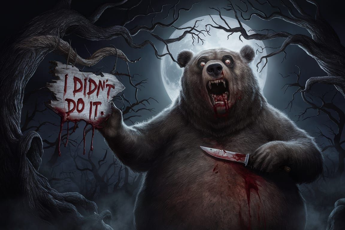 Terrifying Obese Bear Holding Bloody Knife