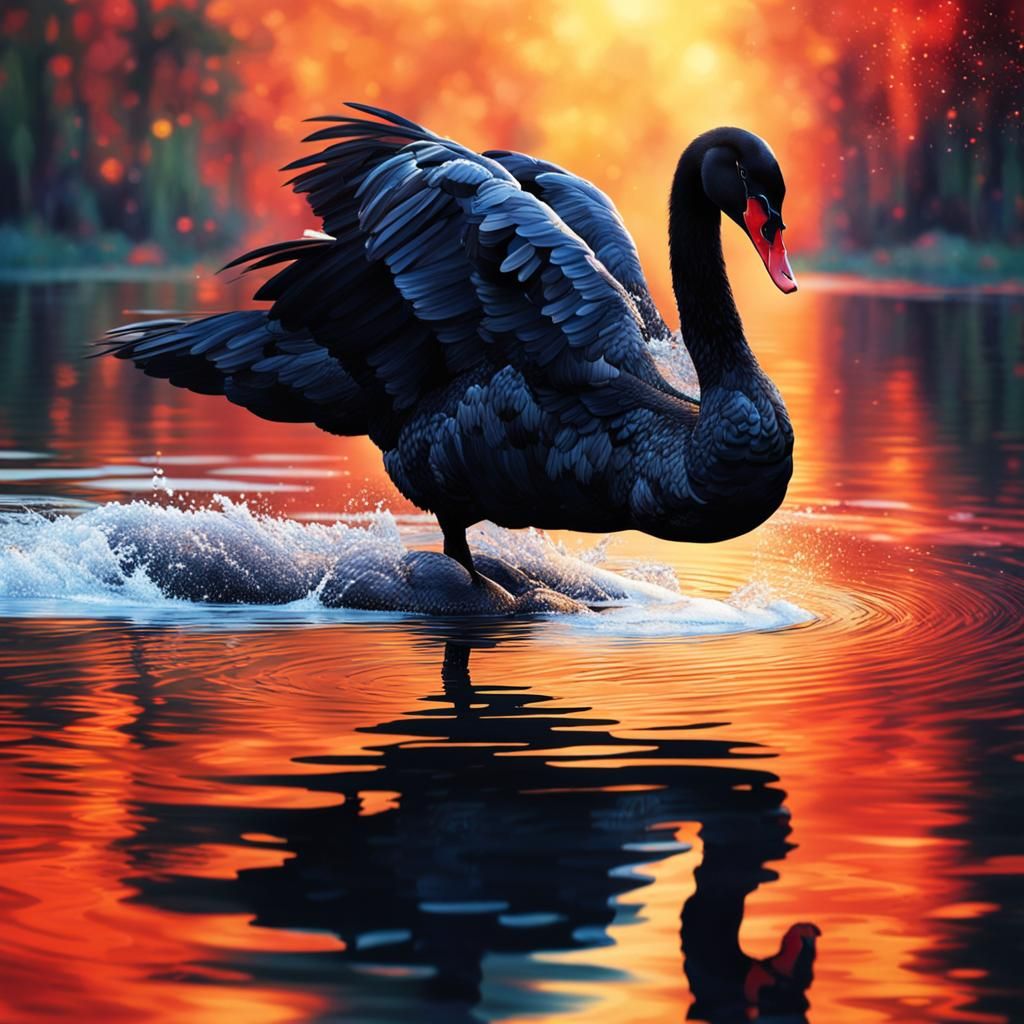 Hyperrealistic Black Swan on Lake