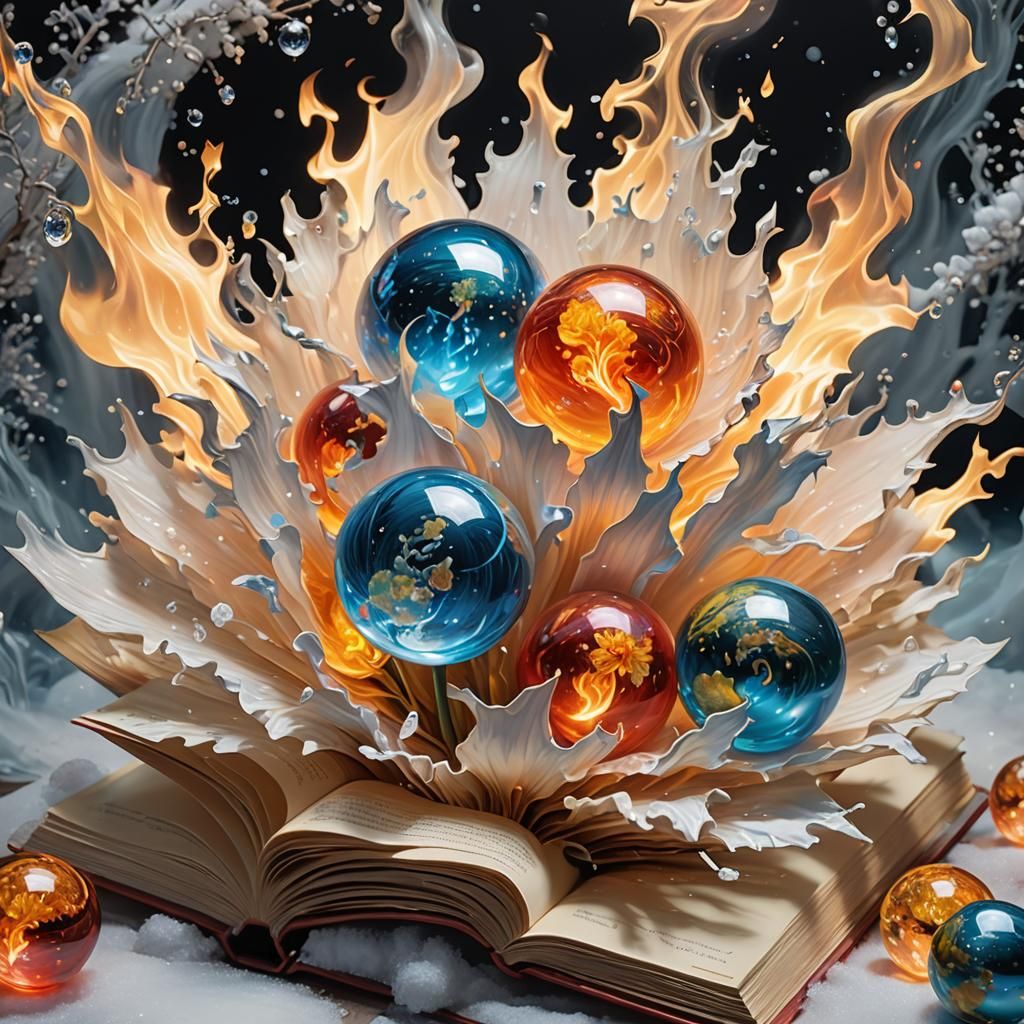 Elemental Orbs Bursting From Nanoluminous Book