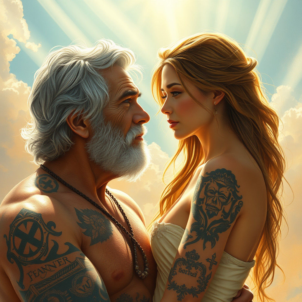 Romantic Image of Older Man and Young Woman