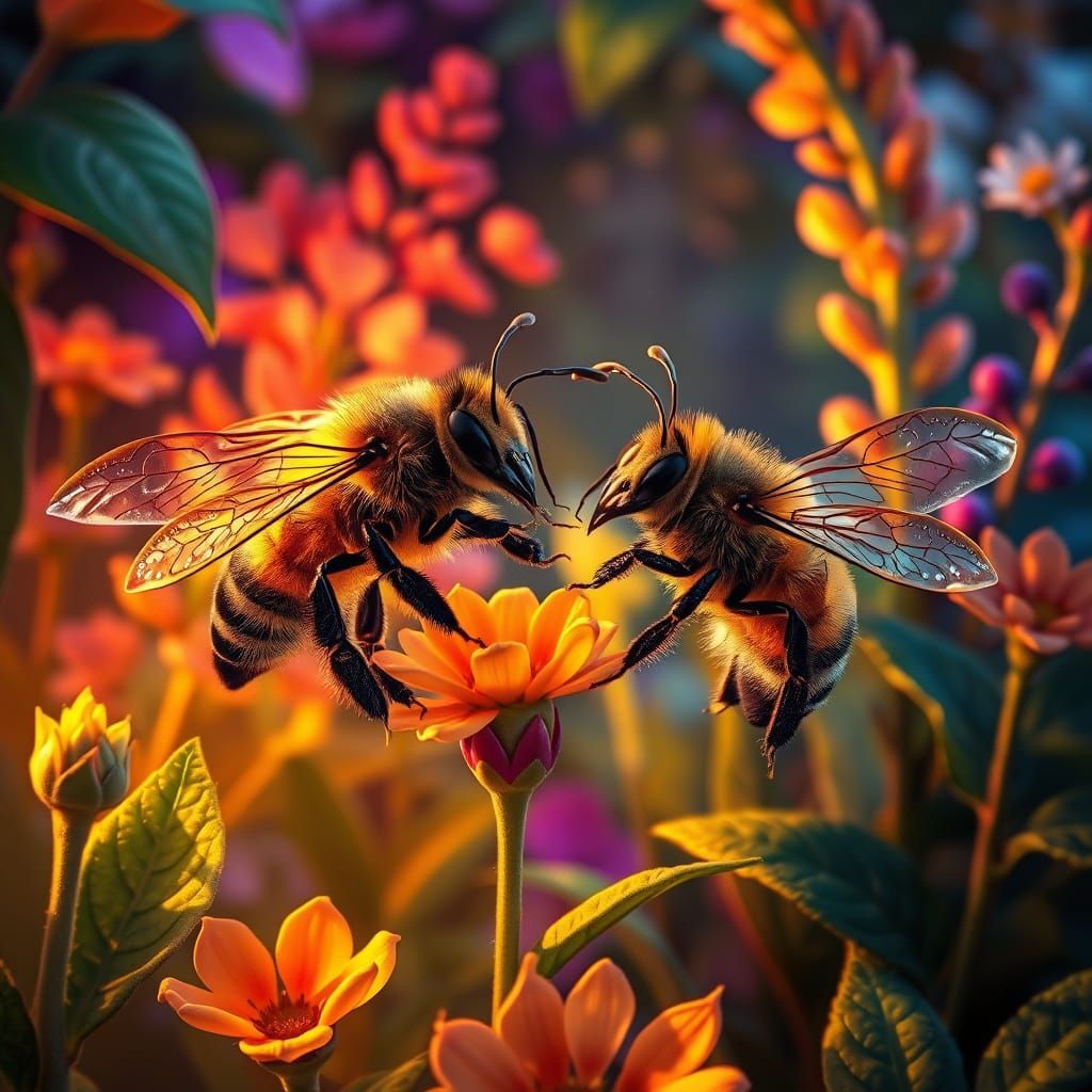 Bees in Vibrant Environment with Dynamic Lighting
