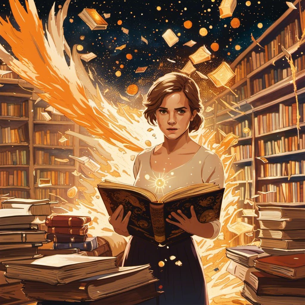 Emma Watson in a magical library