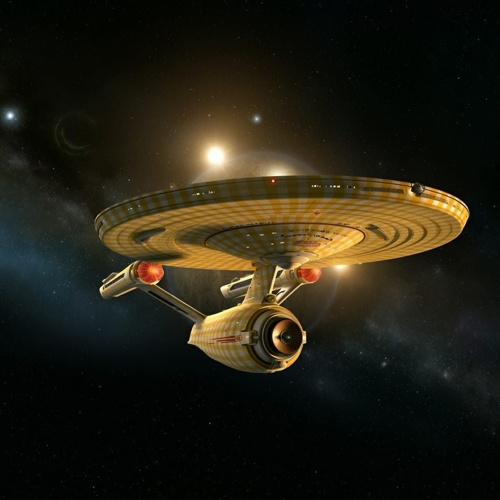 Vibrant Gingham Starship Enterprise in Orbit
