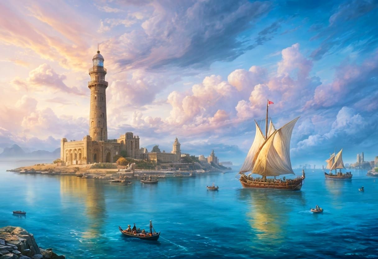 Alexandria Lighthouse Ancient Egypt Oil Painting