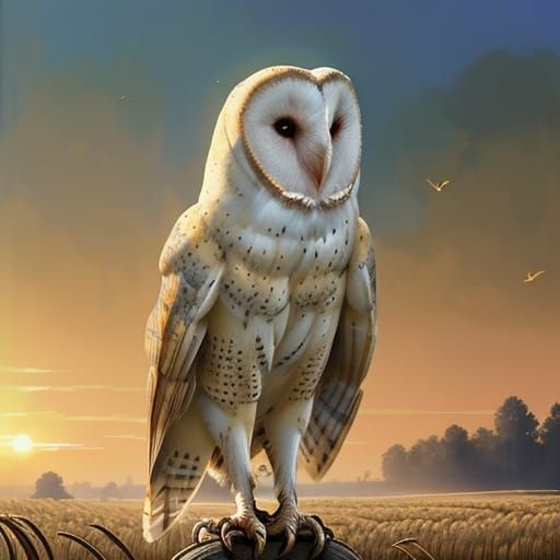 Barn Owl Hunting at Sunset: Hyperrealistic Detail