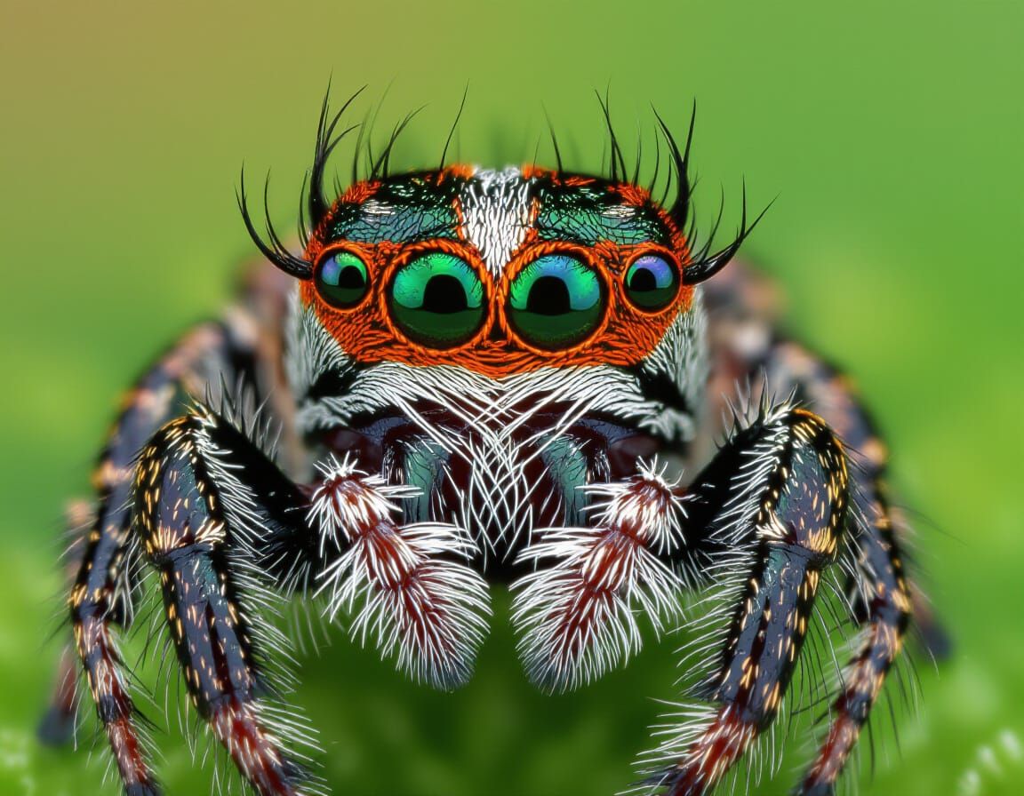 Macro Photograph of Colorful Jumping Spider Eyes
