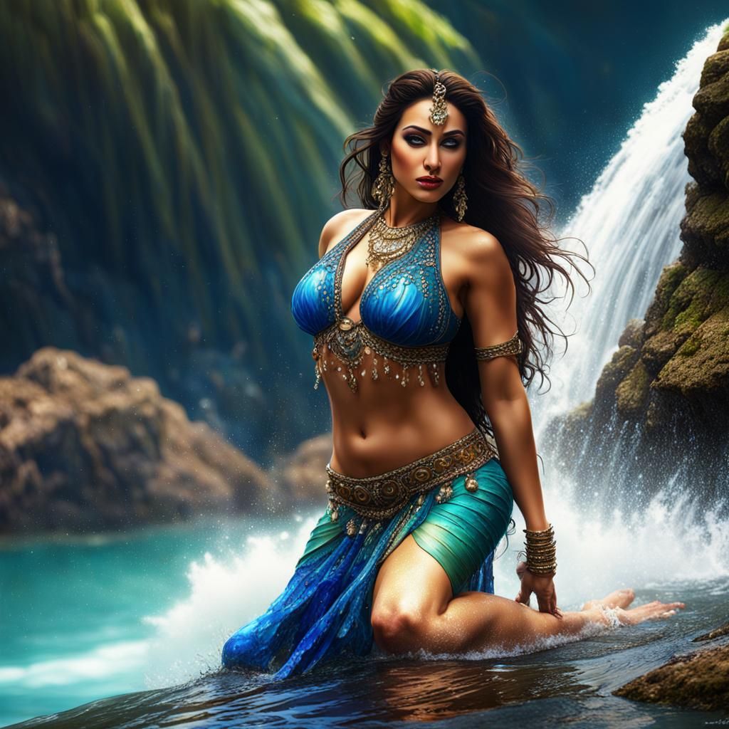 Curvy Belly Dancer by the Sea in Detailed Painting