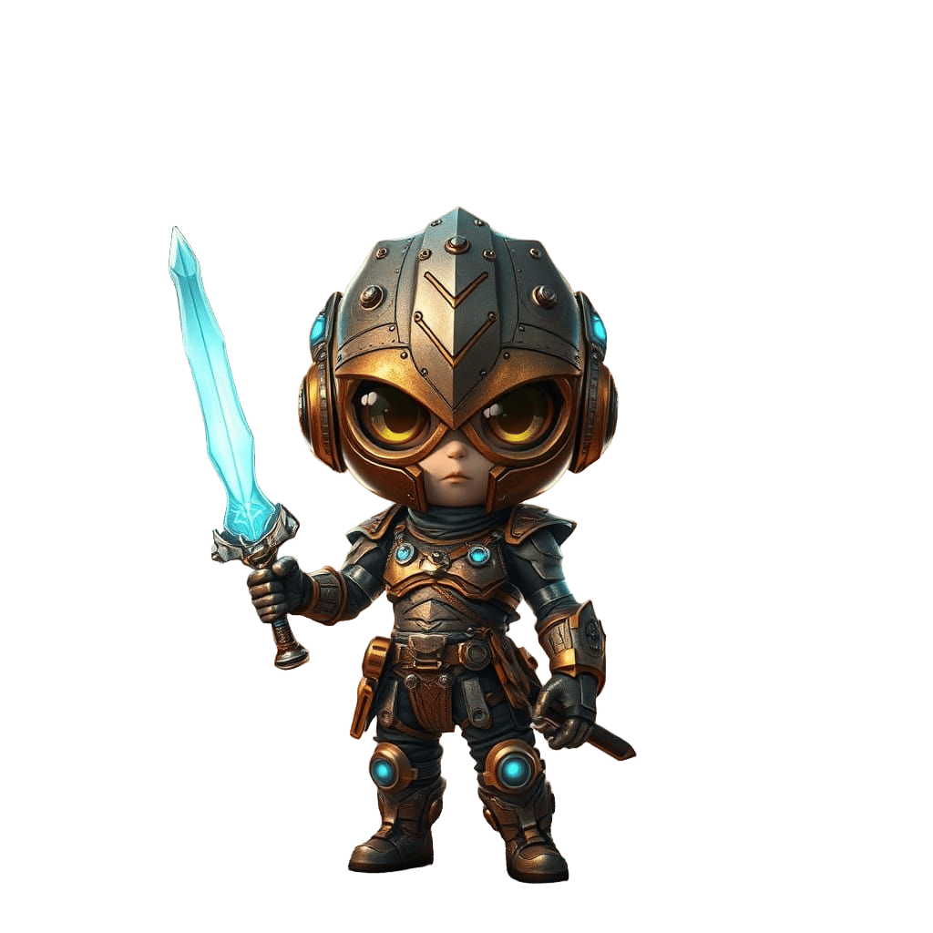 Vibrant Steampunk Warrior in Futuristic Cityscape