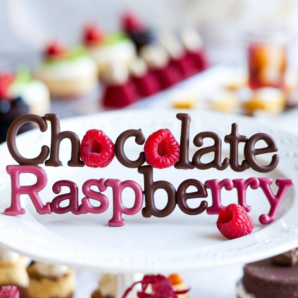 Chocolate Raspberry Lettering on a White Plate