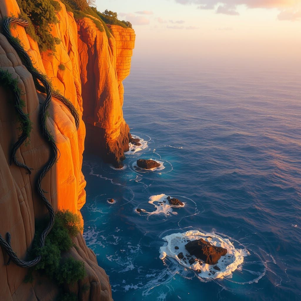Seaside Cliff Dropoff at Sunset: Matte Painting