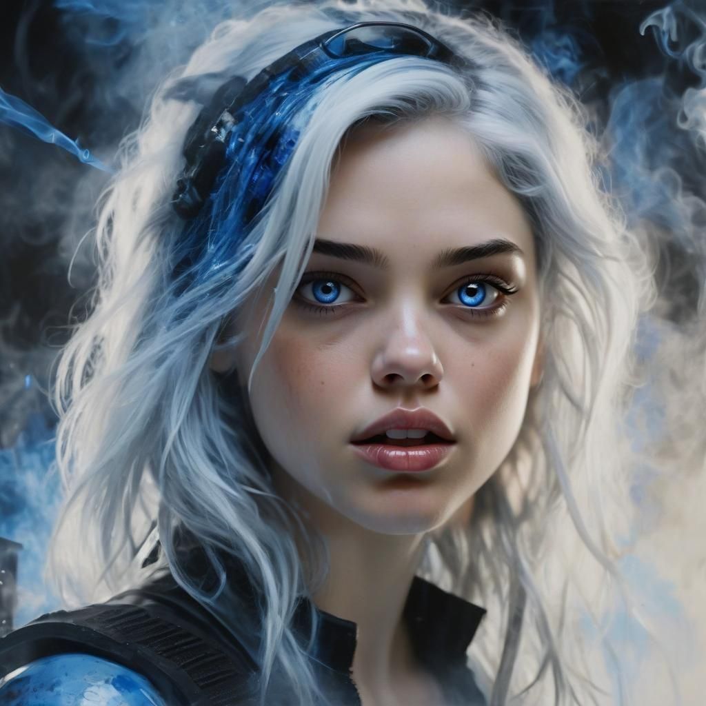 Abstract Portrait of Woman with Blue Hair