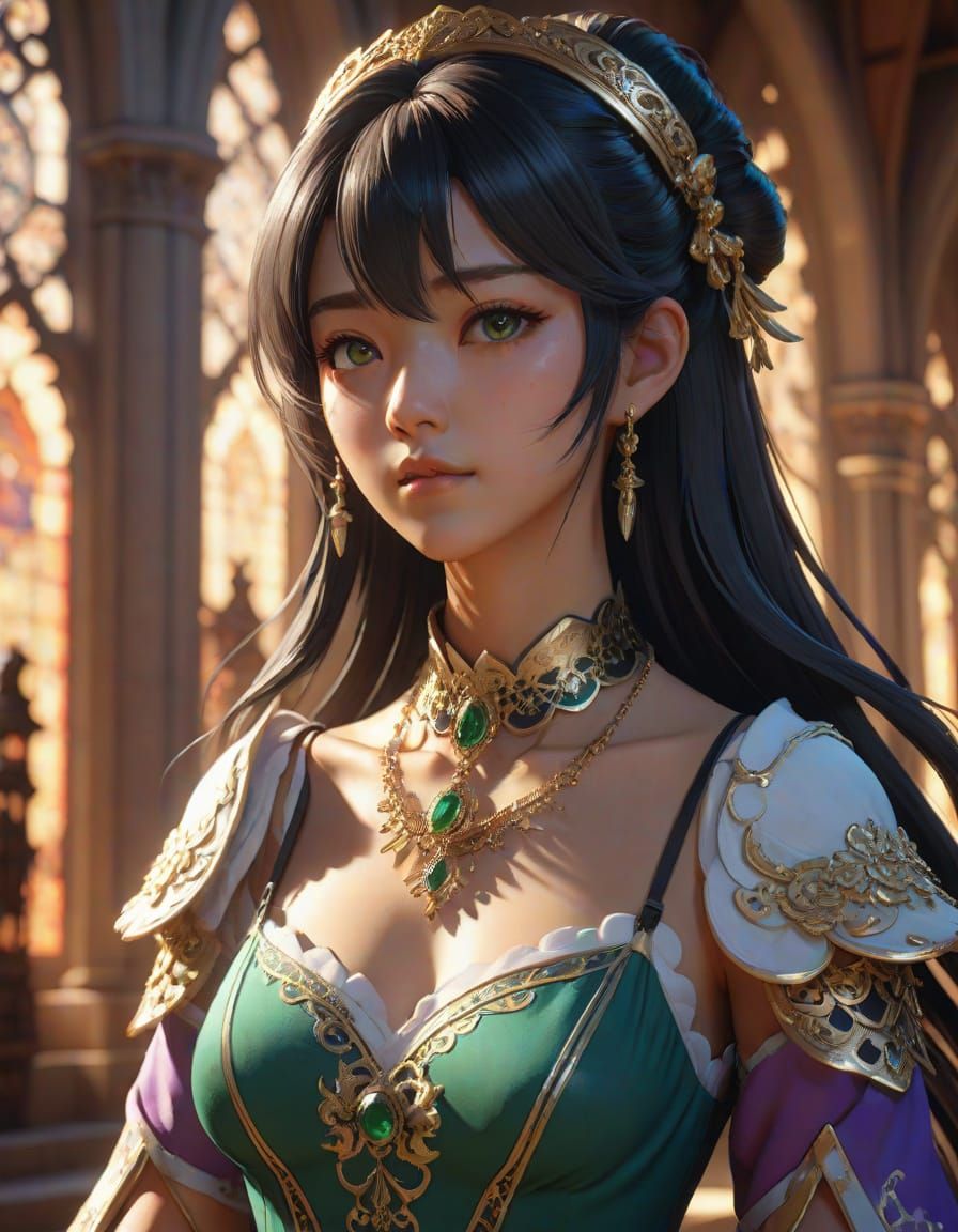 Glowing La Esmeralda in Cathedral, Anime Art