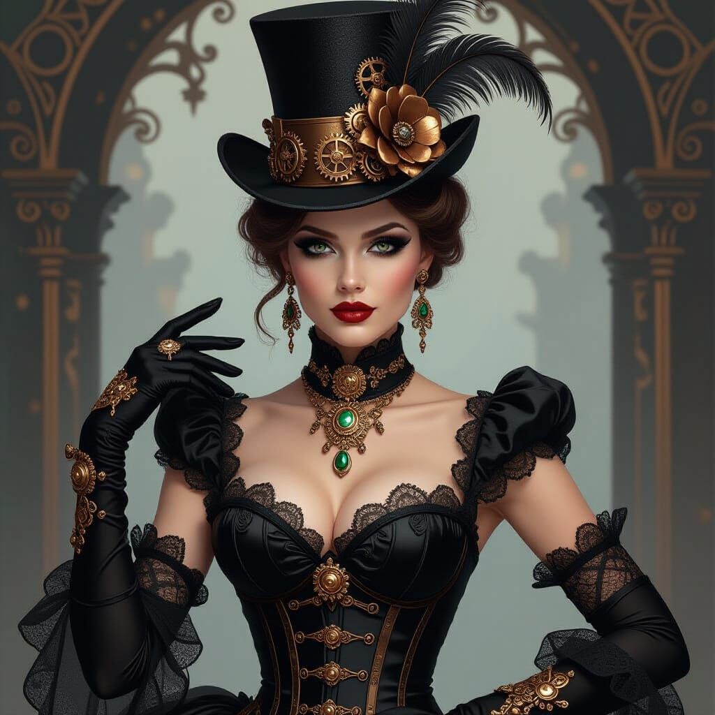 Steampunk Woman in Elaborate Victorian Attire