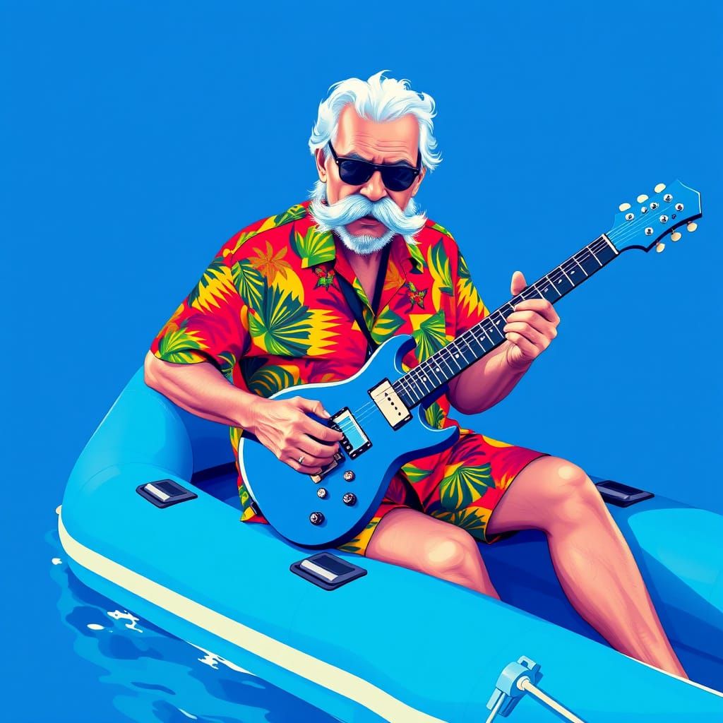 Blue Mustache Grandpa Plays Guitar, Pop Art Style
