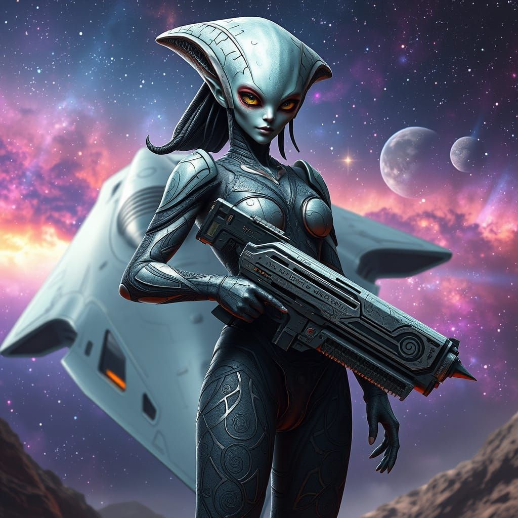 Galactic Warrior in Cyberpunk Spacecraft