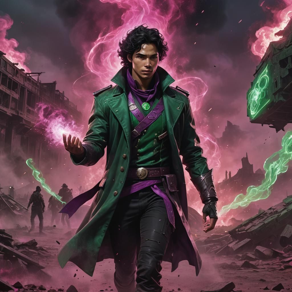 Fantasy Warrior Casting Magic on Battlefield