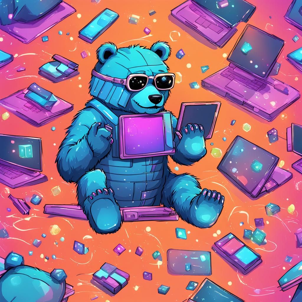 Cyberbear's Digital Adventure in Cyberpunk Style