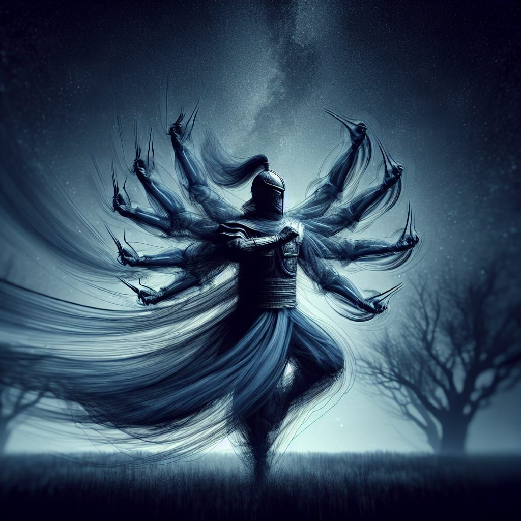 Motion Figure with Cape in Night Forest