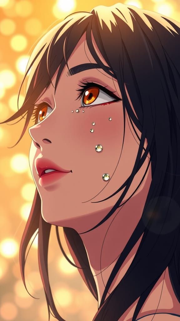 Raven-Haired Woman in Macro, Anime Style