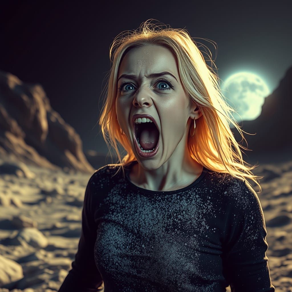 Frozen Lunar Figure in Eerie Moondust Landscape