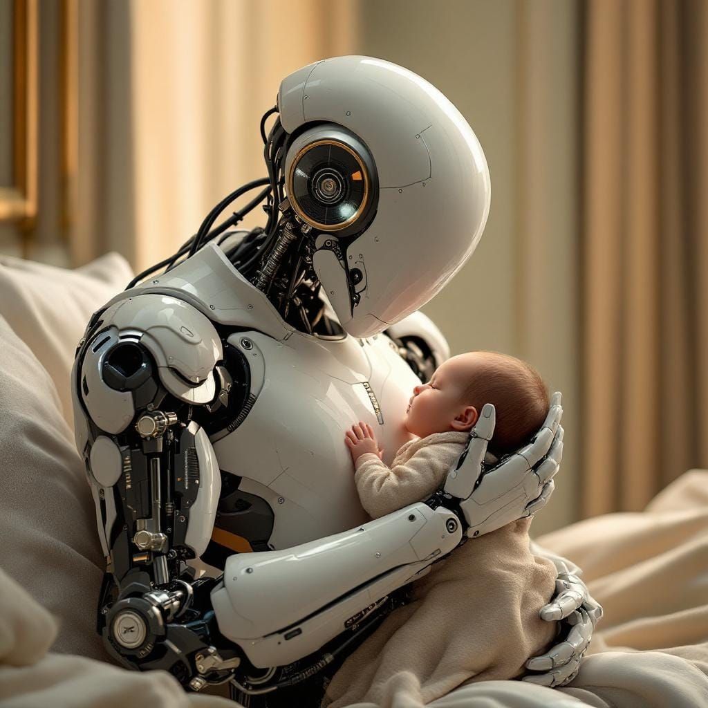 Robot Cradling Baby: Futuristic Nurturing